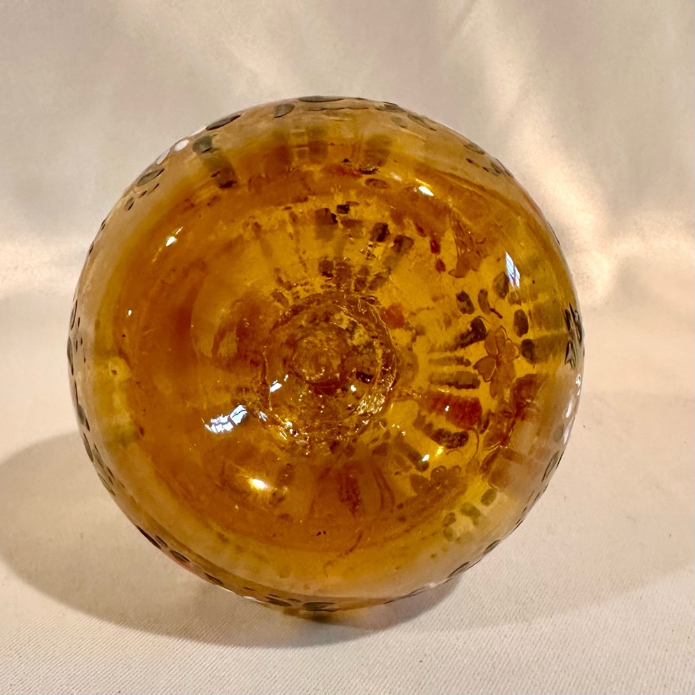 Vintage Hand-Painted Floral Enamelled Amber Hand Blown Glass Vase Pitcher Ewer - Picture 5 of 9